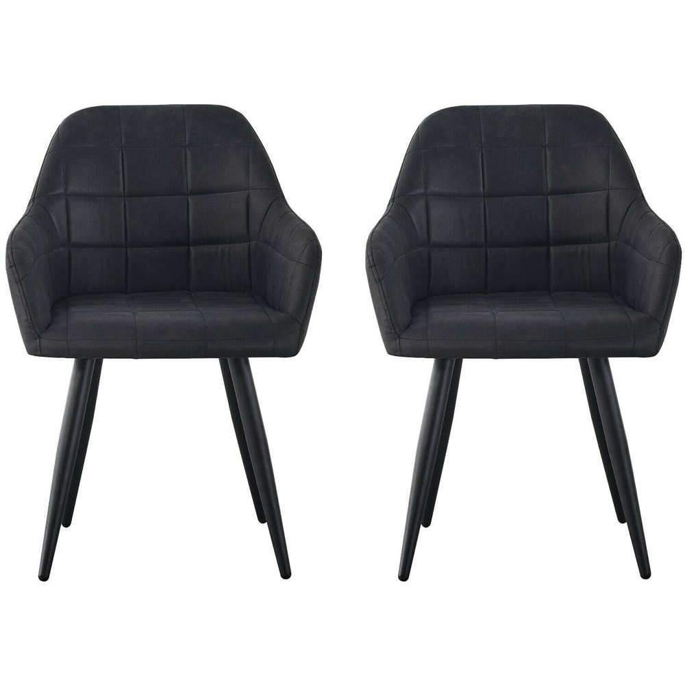 Adrian Set of 2 Black Suede Faux Leather Dining Chairs Image 3