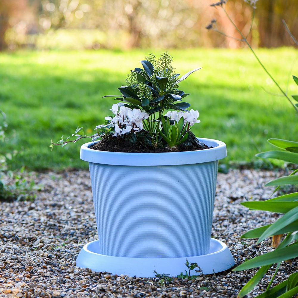 Garden Gear Mayan Blue Plastic Plant Pot with Saucer 42cm 2 Pack Image 4