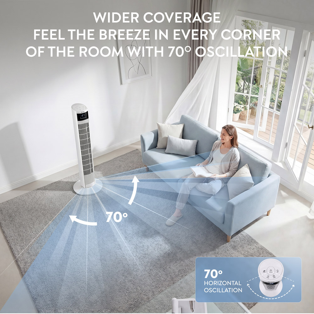 Air Pro White Oscillating Bladeless Tower Fan with Remote 36 inch Image 7