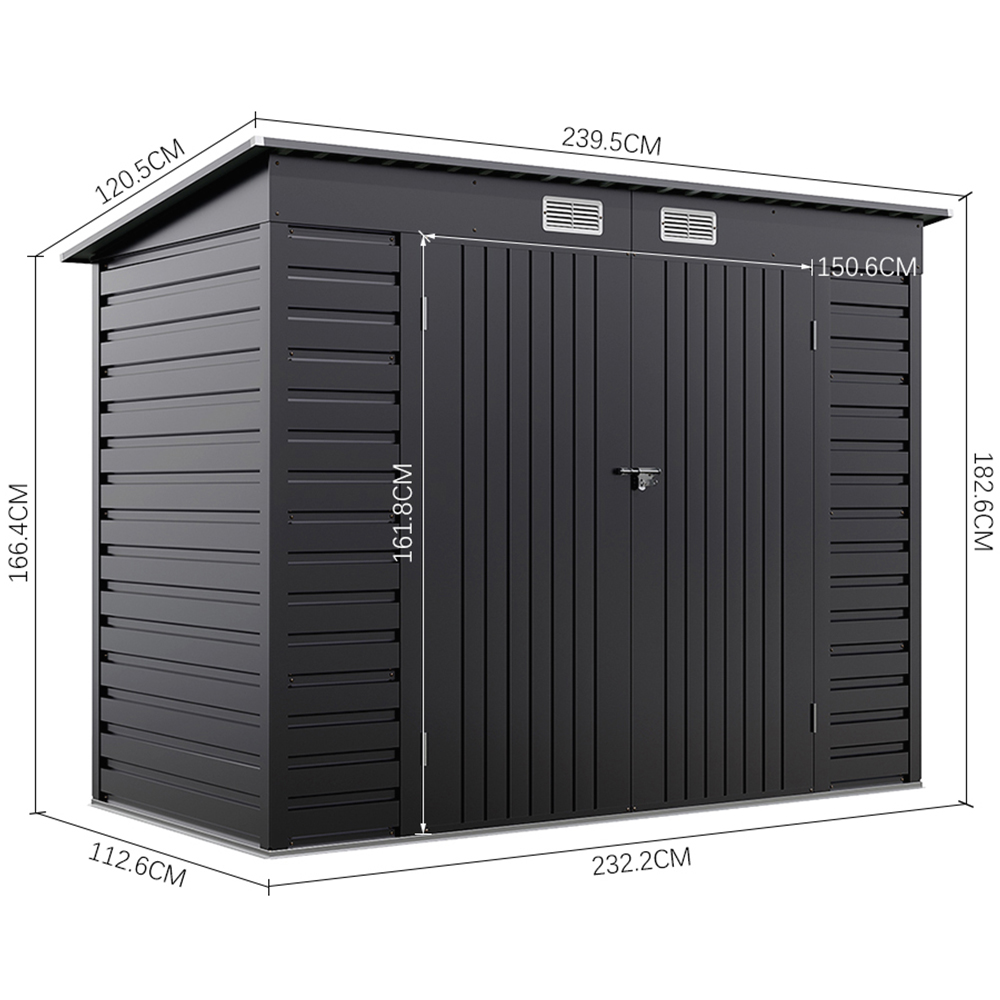 H&O Direct 8 x 4ft Black Metal Pent Garden Shed Image 4