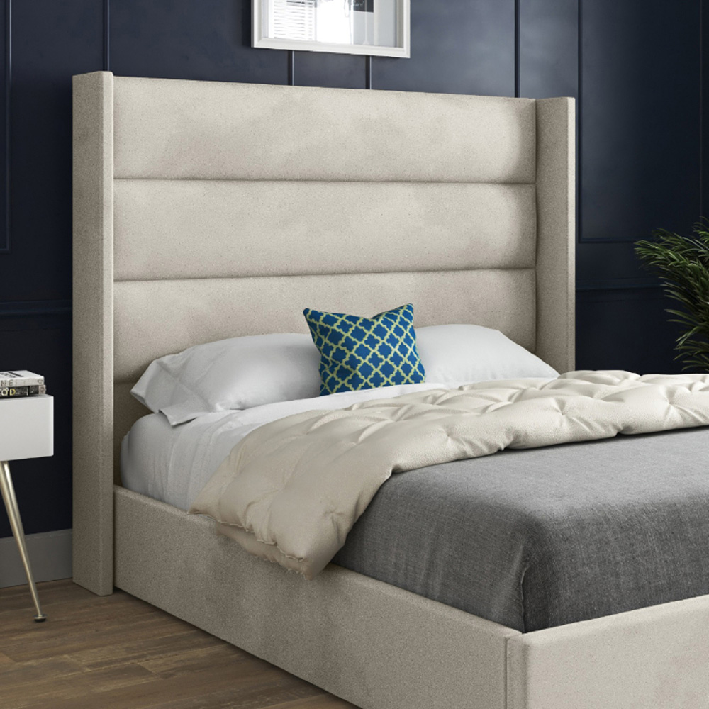Nuno Silver Small Single Velvet Upholstered Bed Frame with Straight Winged Headboard Image 3