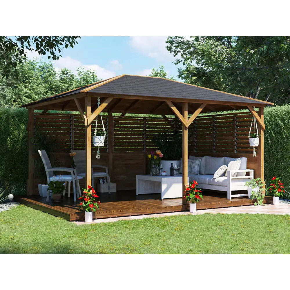 Dunster House Utopia 4 x 3m Brown Louvre Wall Garden Gazebo with Roof Shingles Image 3