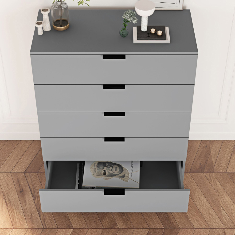 Home Source Phoenix 5 Drawer Grey Chest of Drawer Image 3