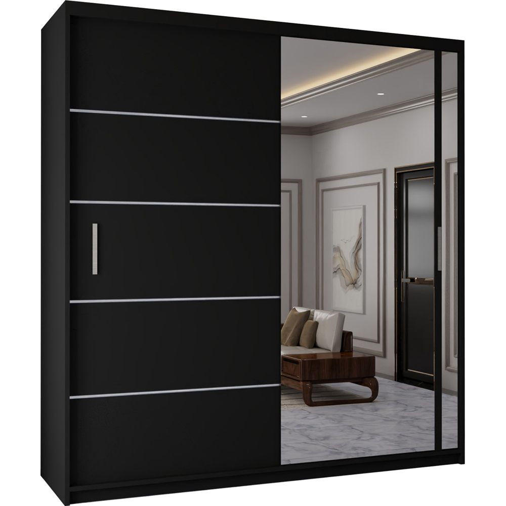 Sliding Wardrobes 4U 2 Sliding Door Black Modern Mirrored Wardrobe 120cm Image 2