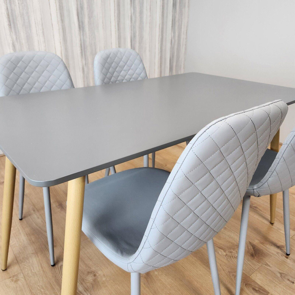 Kosy Koala 4 Seater Faux Leather Diamond Stitch Rectangular Dining Set Grey Image 6