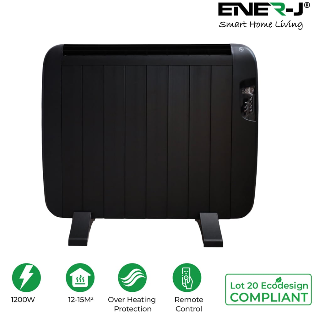 ENER-J Smart Black Radiator Heater with Aluminium Heating Element 1200W Image 2