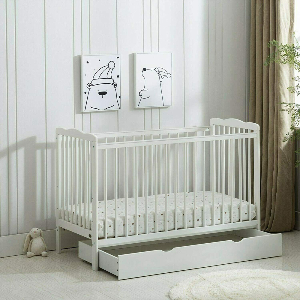 wilko Brooklyn Single Drawer White Height Adjustable Wooden Baby Cot Crib Image 4