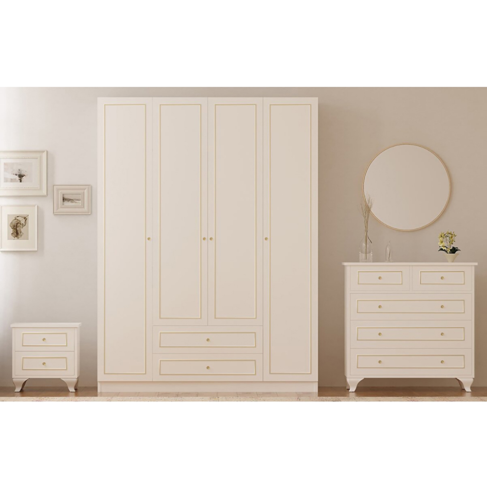 Evu MARIE Gold and White 3 Piece Bedroom Furniture Set Image 5