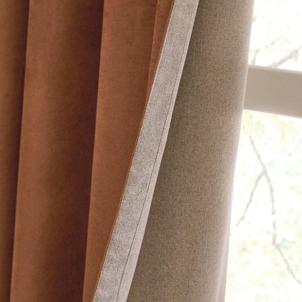Furn Verso Cinnamon Reversible Suede-Look Blackout Eyelet Curtains 168 x 229cm Image 2