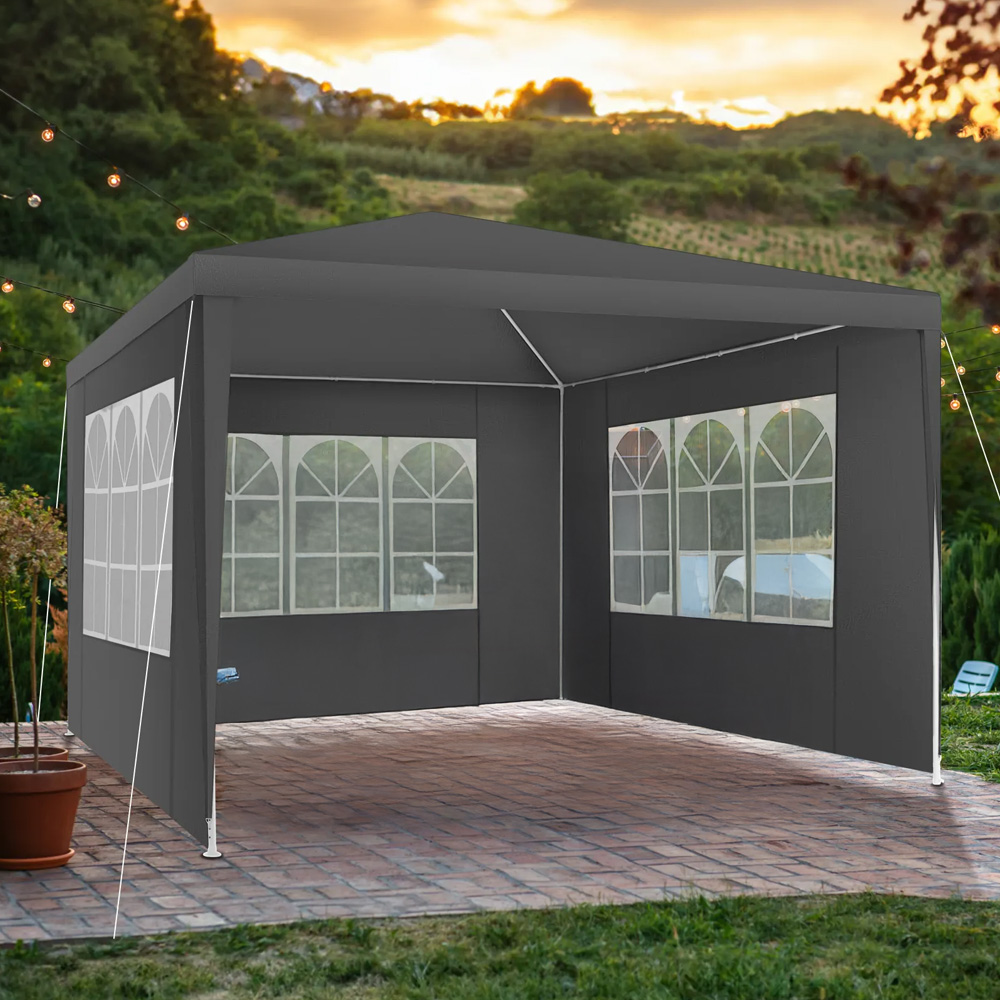 tectake Baraban 3 x 3m Grey Gazebo with 3 Side Panels Image 1