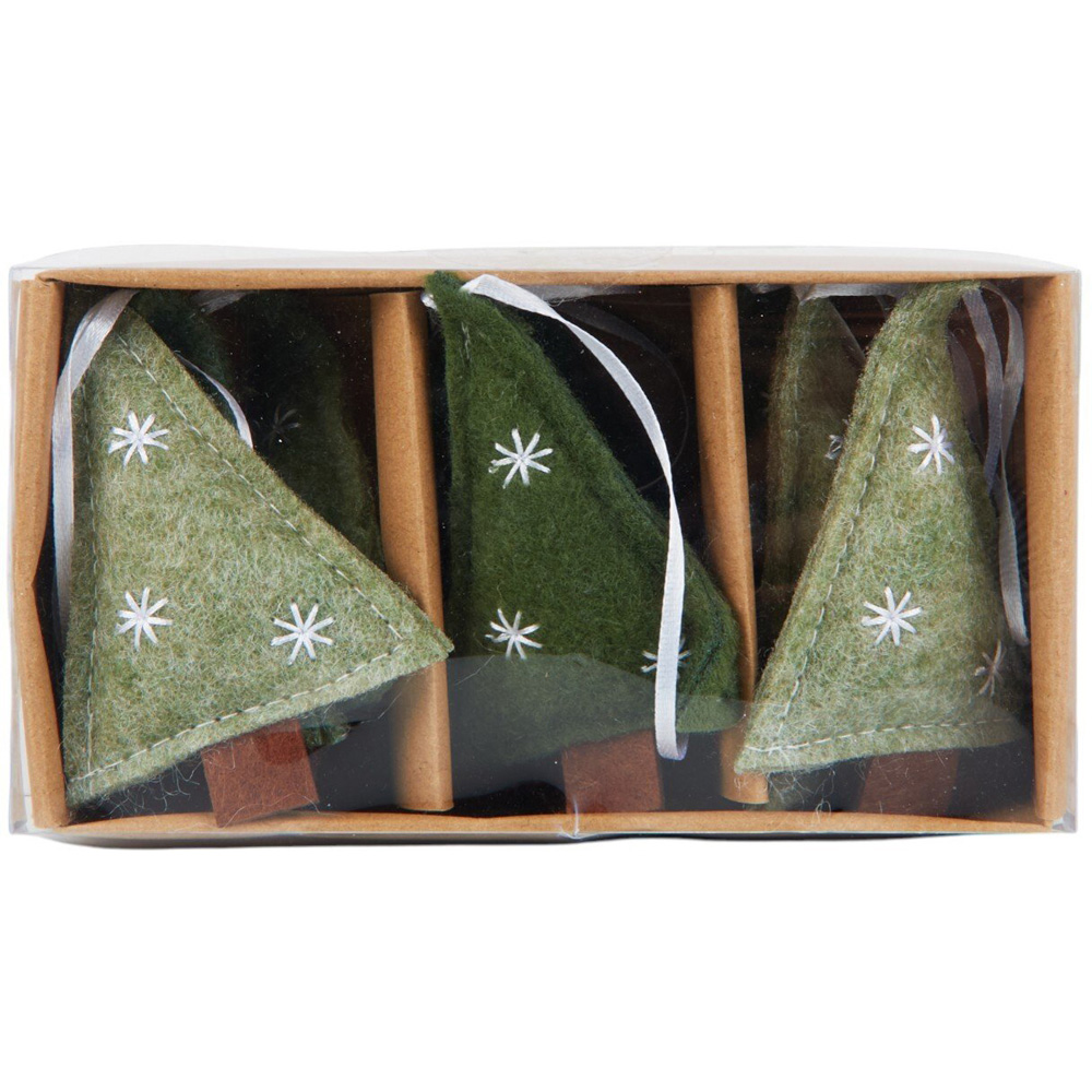 Set of 9 Hanging Felt Tree Decorations Green Image 2