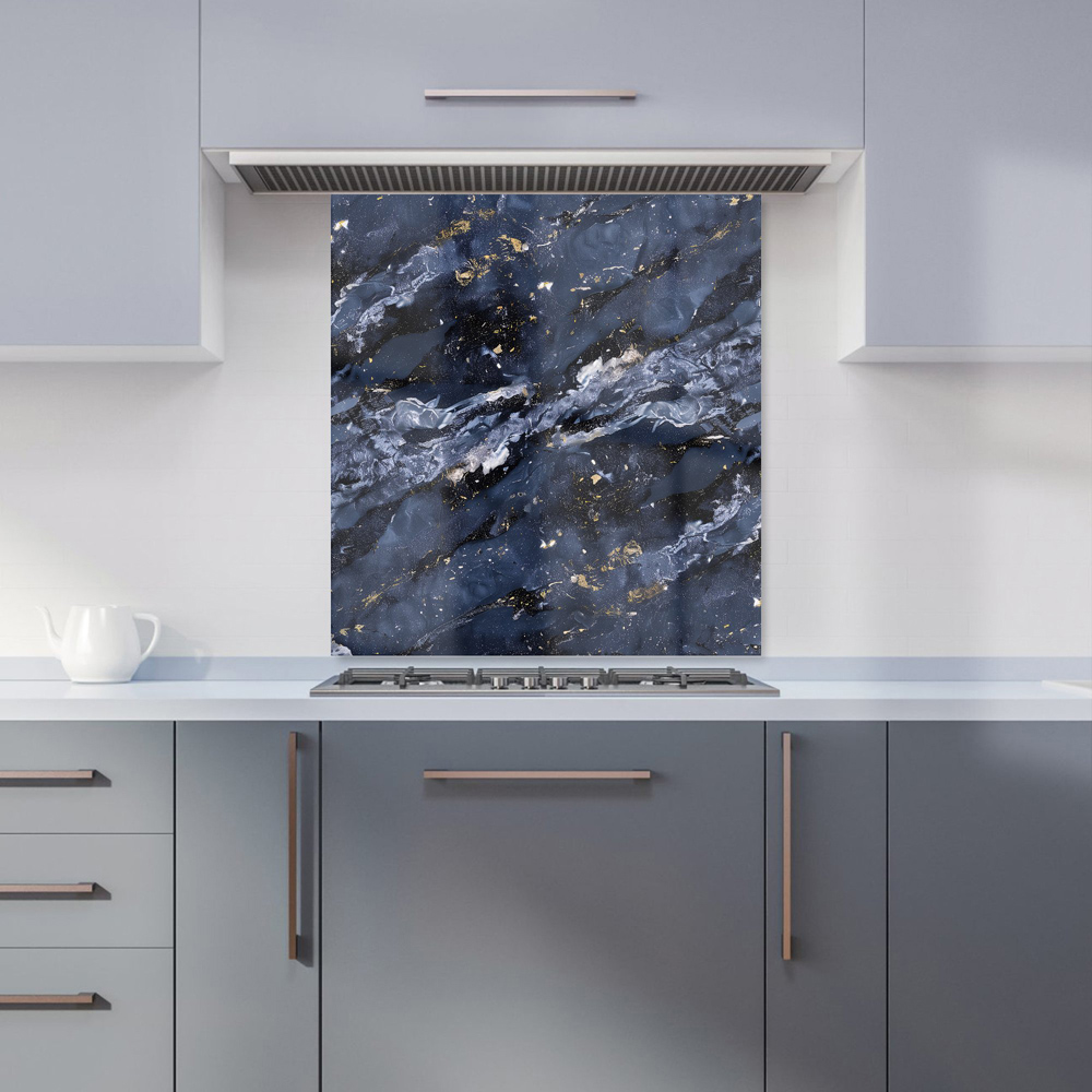 Warren Reed Designer Deep Ocean Blue Quartz Effect Glass Kitchen Splashback 75 x 70cm Image 1