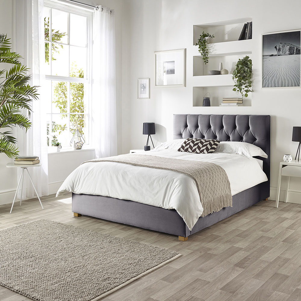 Catherine Lansfield Boutique Small Double Steel Velvet Ottoman Bed Image 3