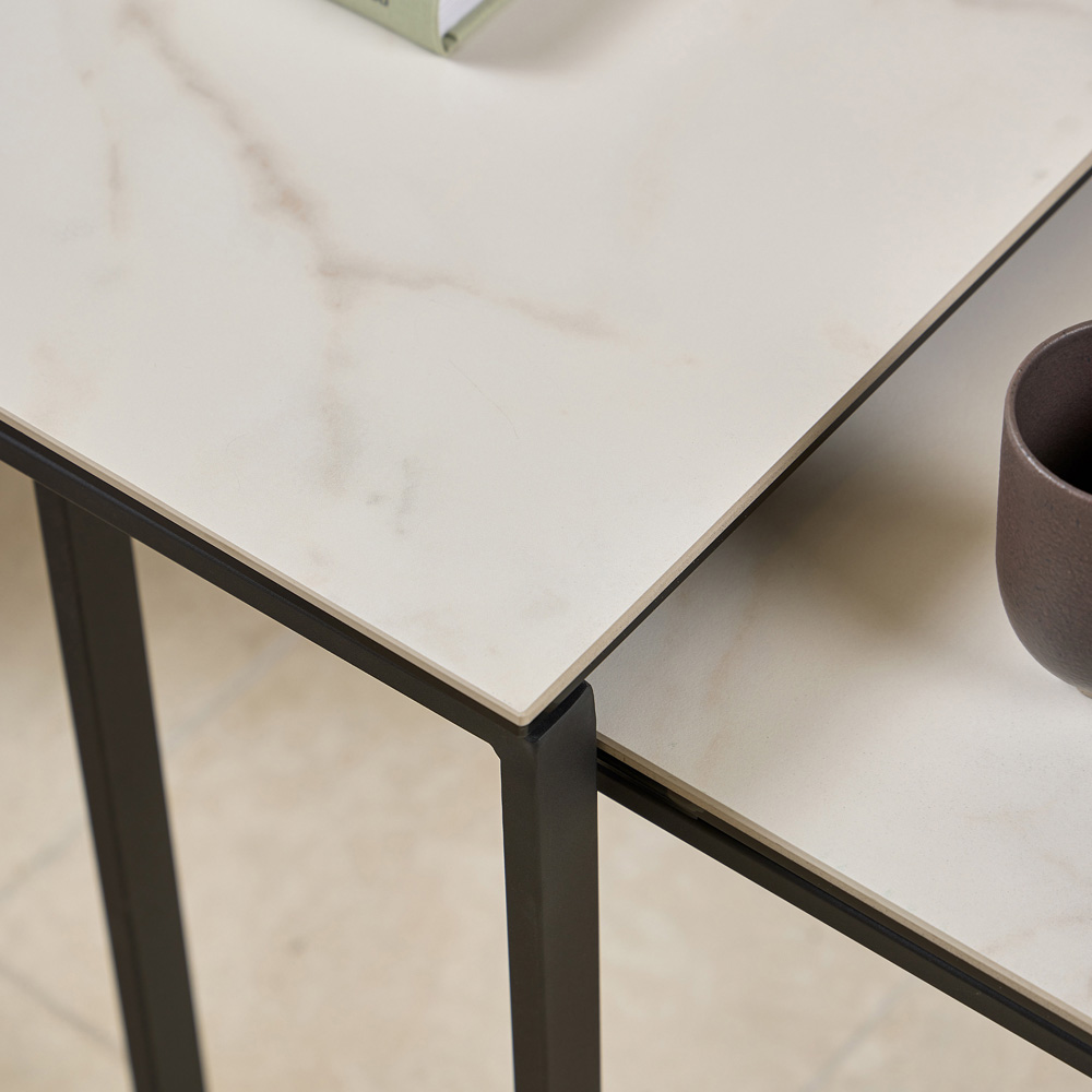 Florence Katrine White Ceramic Square Nest of Coffee Tables Set of 2 Image 5