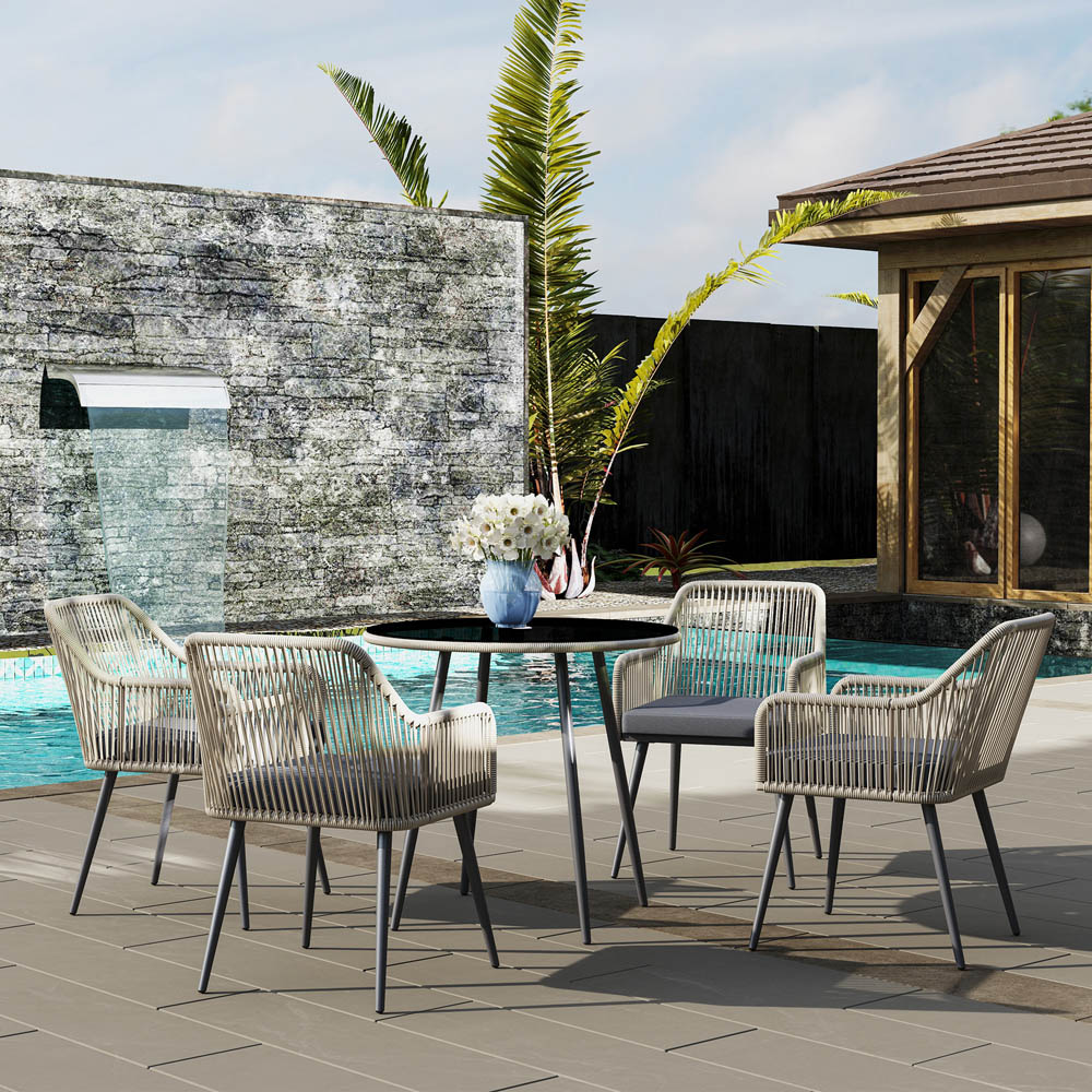 Outsunny 4 Seater Rattan Dining Set Light Brown Image 5