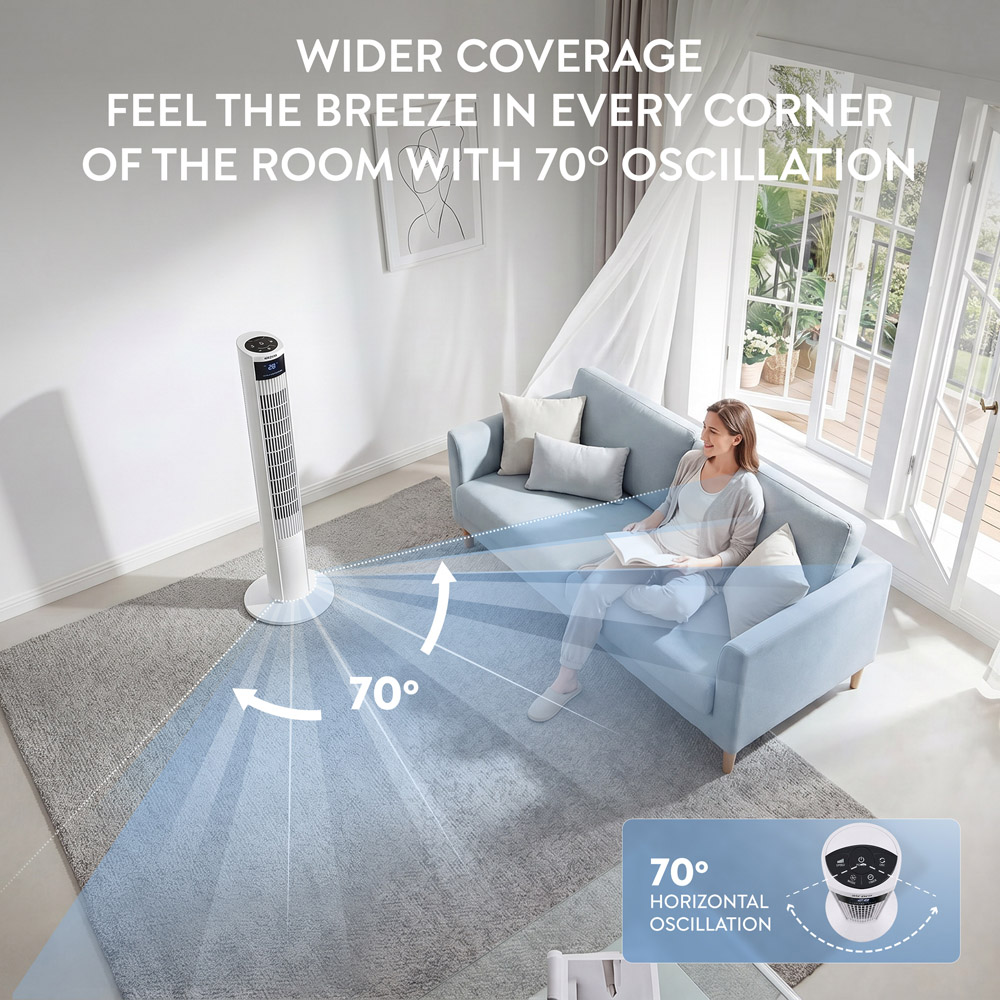 Air Pro White Oscillating Bladeless Tower Fan with Remote 48 inch Image 7