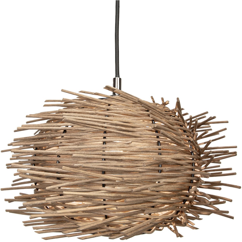 Happy Homewares Natural Brown Rattan Wicker Vintage Nest Pendant Shade Image 1