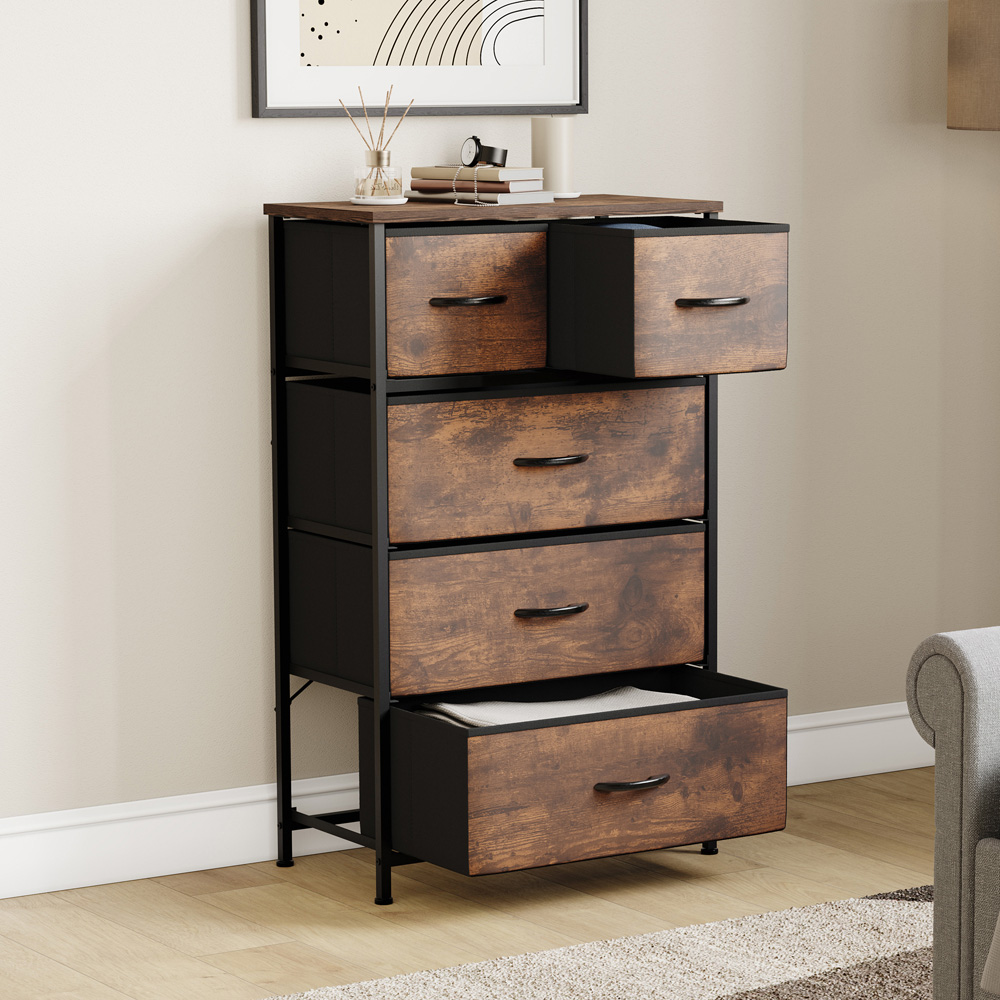 Vida Designs Chorley 5 Drawer Rustic Brown Fabric Chest of Drawer ...