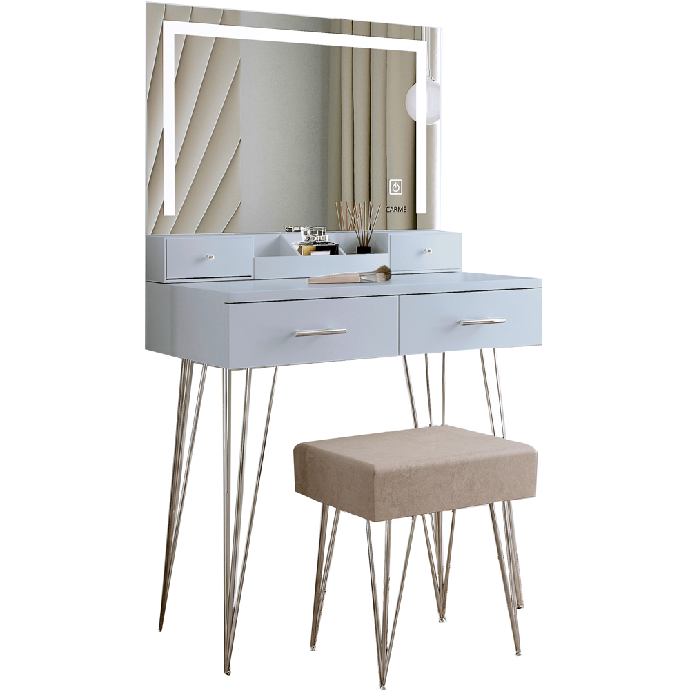 CARME Home Sophia 4 Drawer Grey Dressing Table Set with LED Mirror Image 2