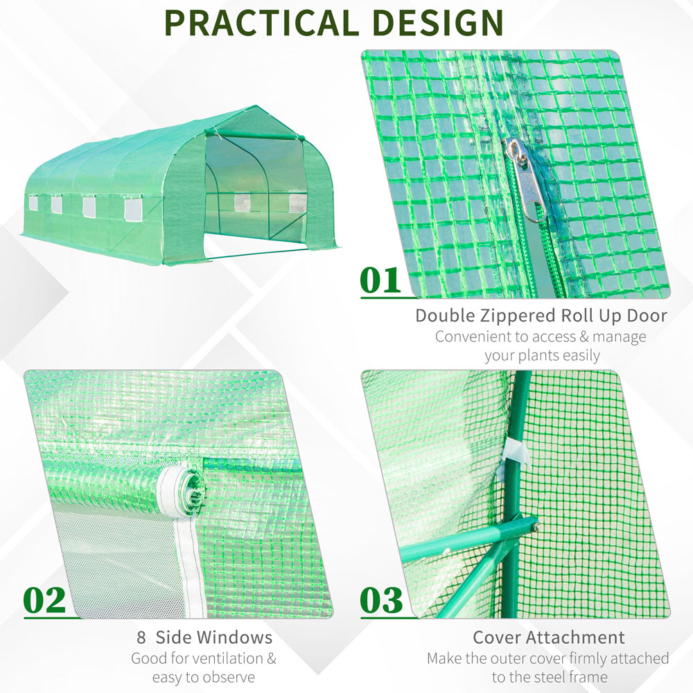 Outsunny Green Steel 10 x 20ft Walk In Polytunnel Greenhouse Image 6
