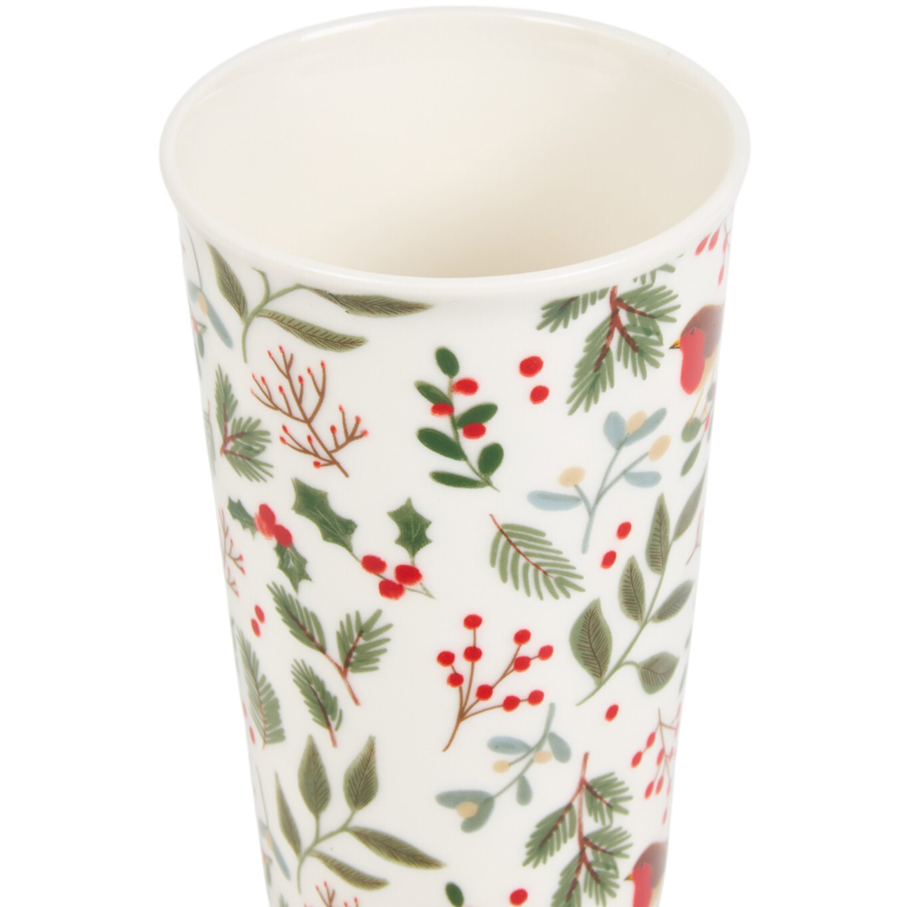 Merry Robin Ceramic Travel Mug with LidWhite Image 4