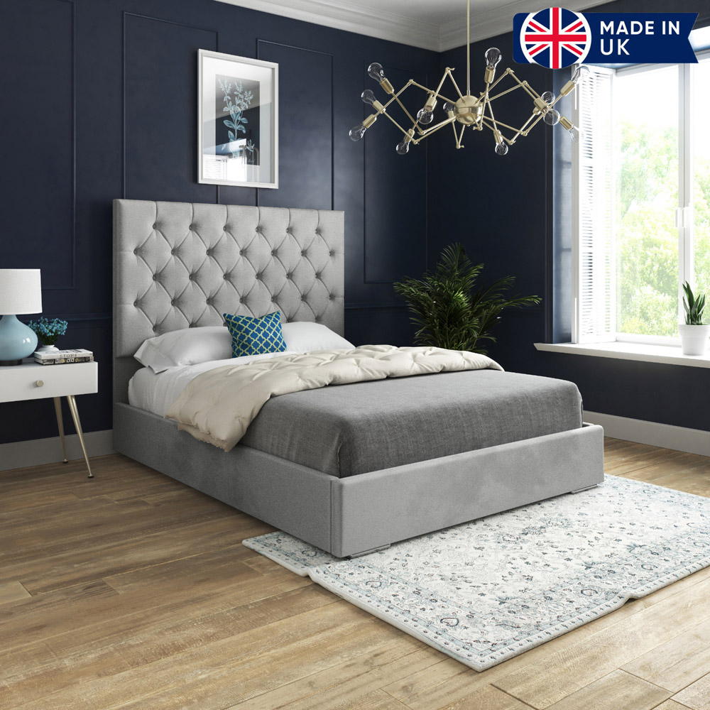 Alma Grey Double Velvet Upholstered Bed Frame with Chesterfield Headboard Image 6