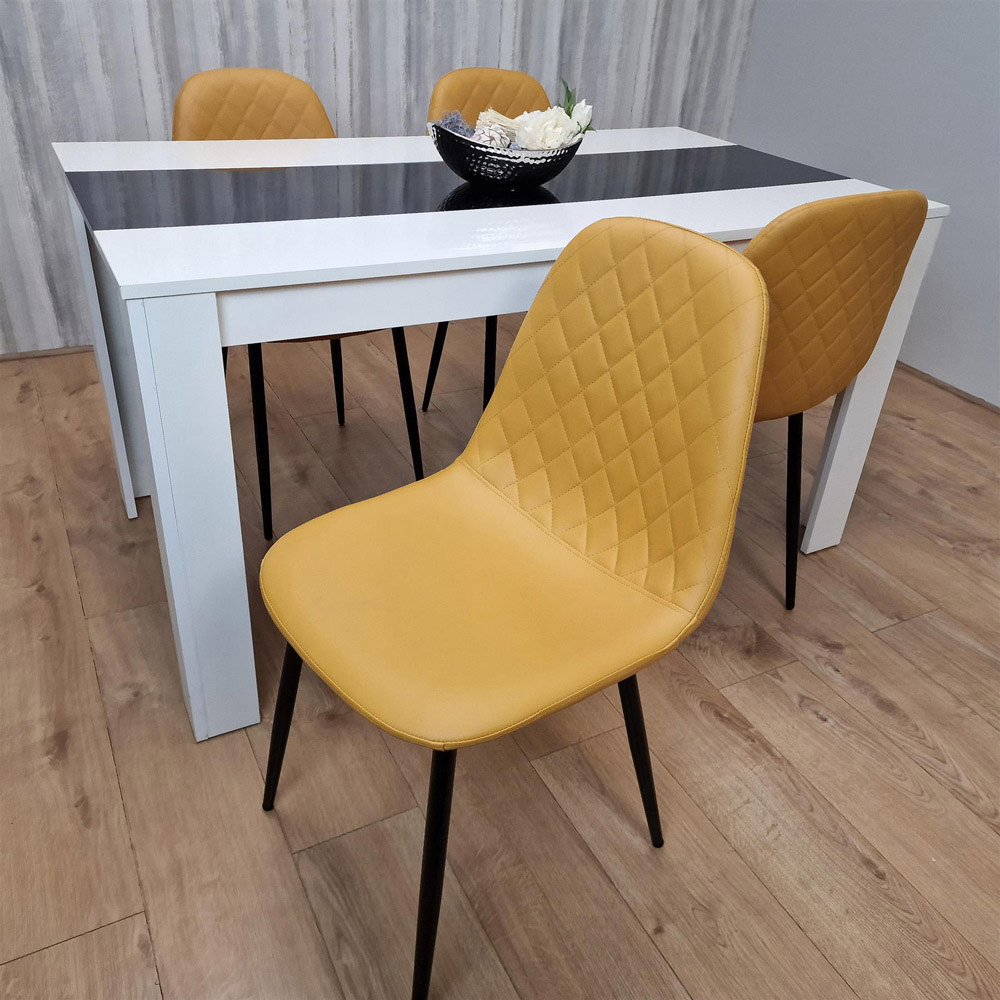 Portland Leather and Wood 4 Seater Dining Set White Black and Mustard Image 5
