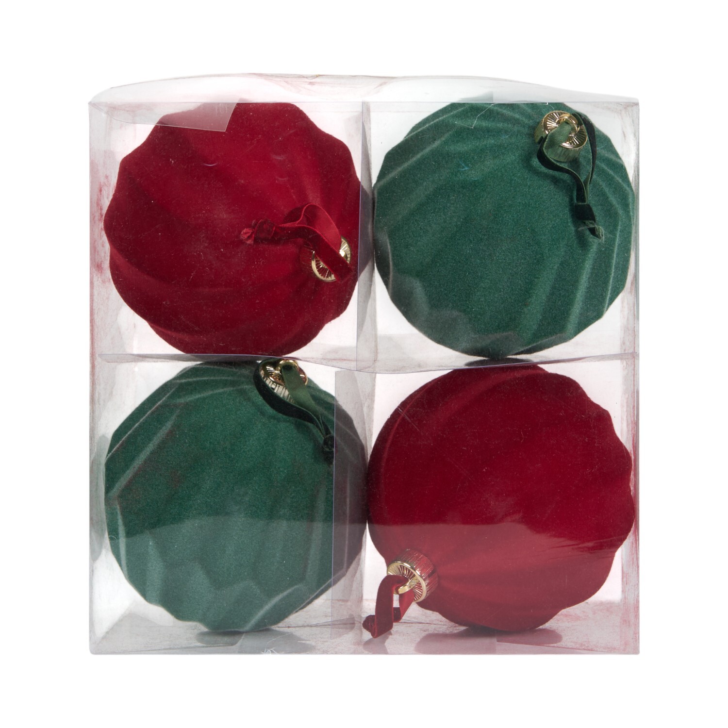 Pack of 4 Red and Green Flocked Baubles Image 6