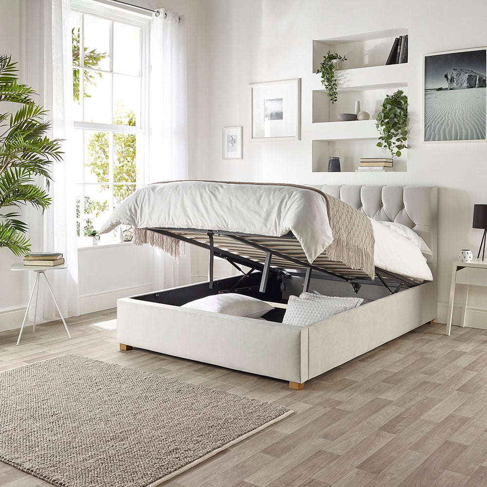 Catherine Lansfield Boutique Super King Size Light Silver Velvet Ottoman Bed Image 4