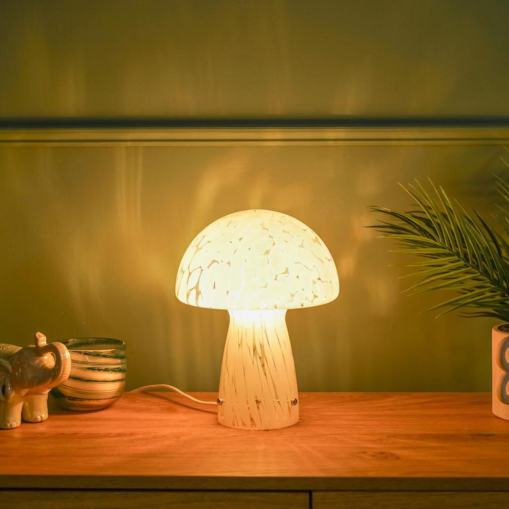 ValueLights Beau White Confetti Mushroom Glass LED Table Lamp Image 2