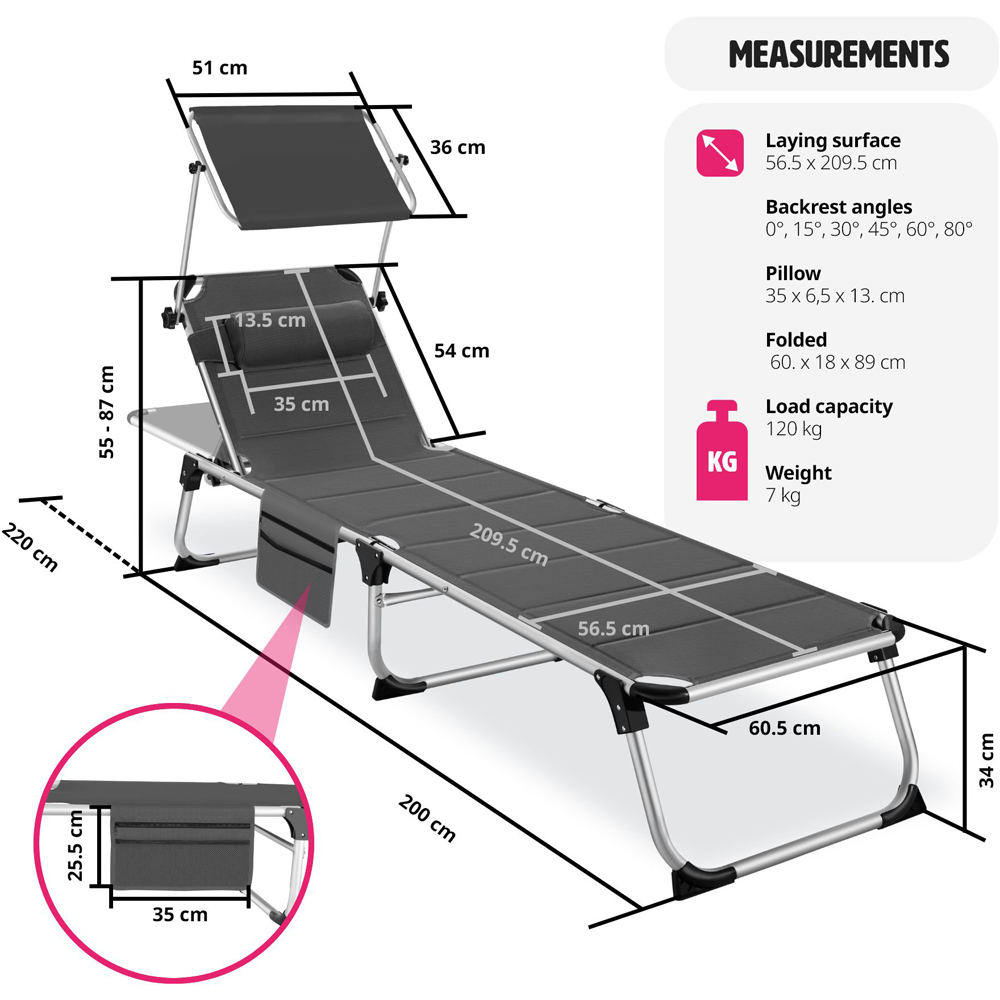 tectake Lorella Grey Aluminium Frame Foldable Sun Lounger Image 8