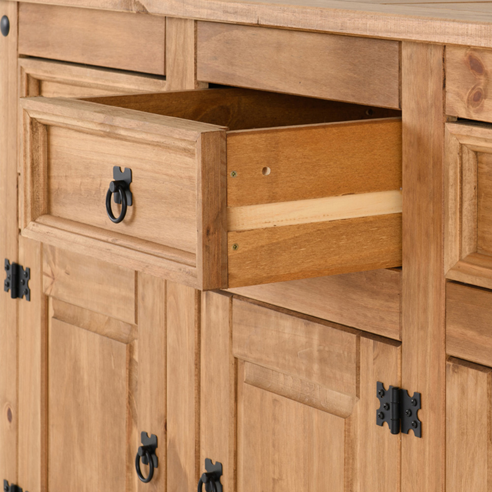 Seconique Corona 3 Door 3 Drawer Distressed Waxed Pine Sideboard Image 6