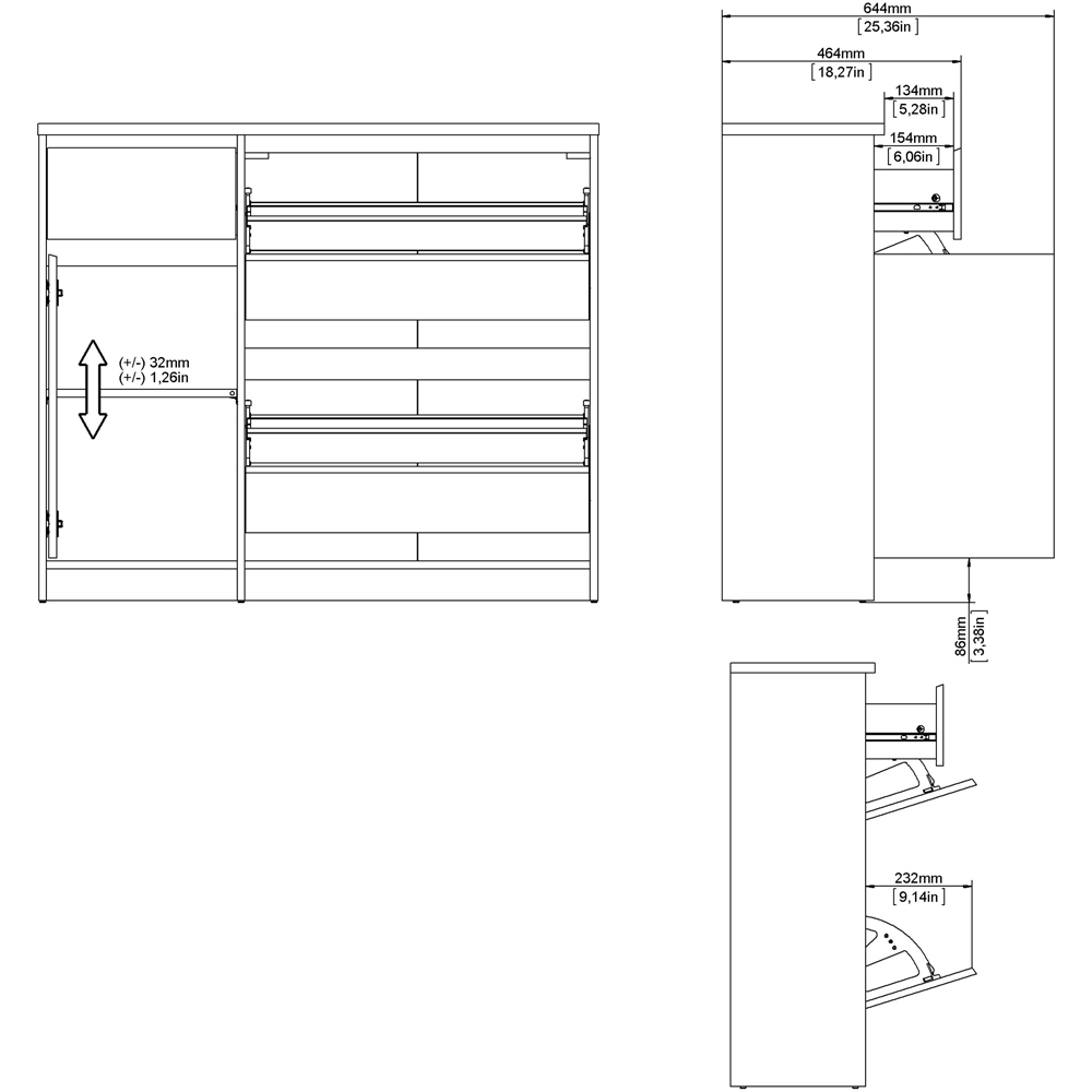 Florence Single Door 3 Drawer Concrete and White High Gloss Shoe Cabinet Image 8