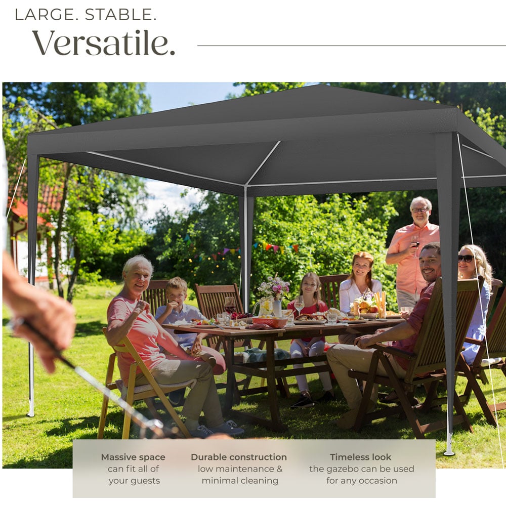 tectake Barinas 3 x 3m Grey Water Resistant Gazebo with 3 Side Panels Image 3