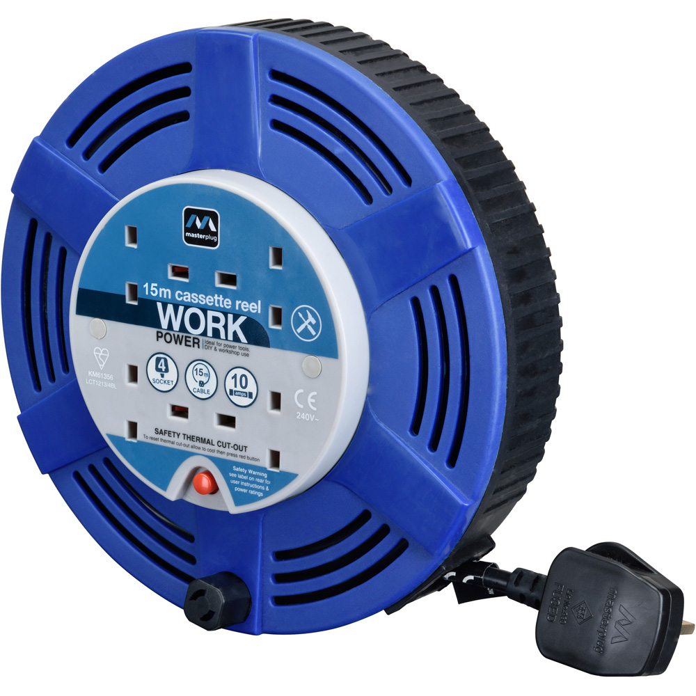 Masterplug Blue 10A 4 Socket Large Cassette Cable Reel 15m Image 3