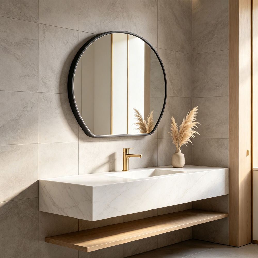 Living and Home Black Rounded Aluminium Framed HD Float Glass Bathroom Mirror 40 x 36cm Image 7