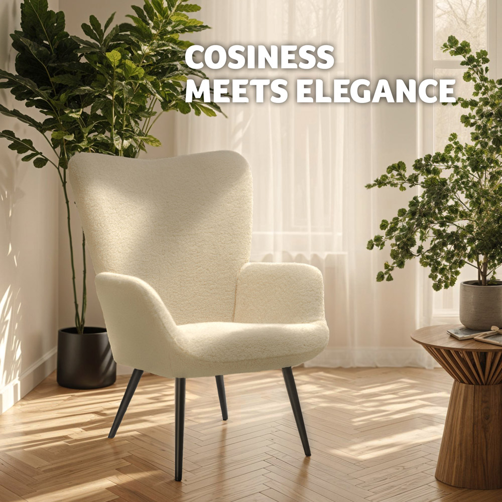 tectake Hygge Cream and Black Boucle Padded Armchair Image 8