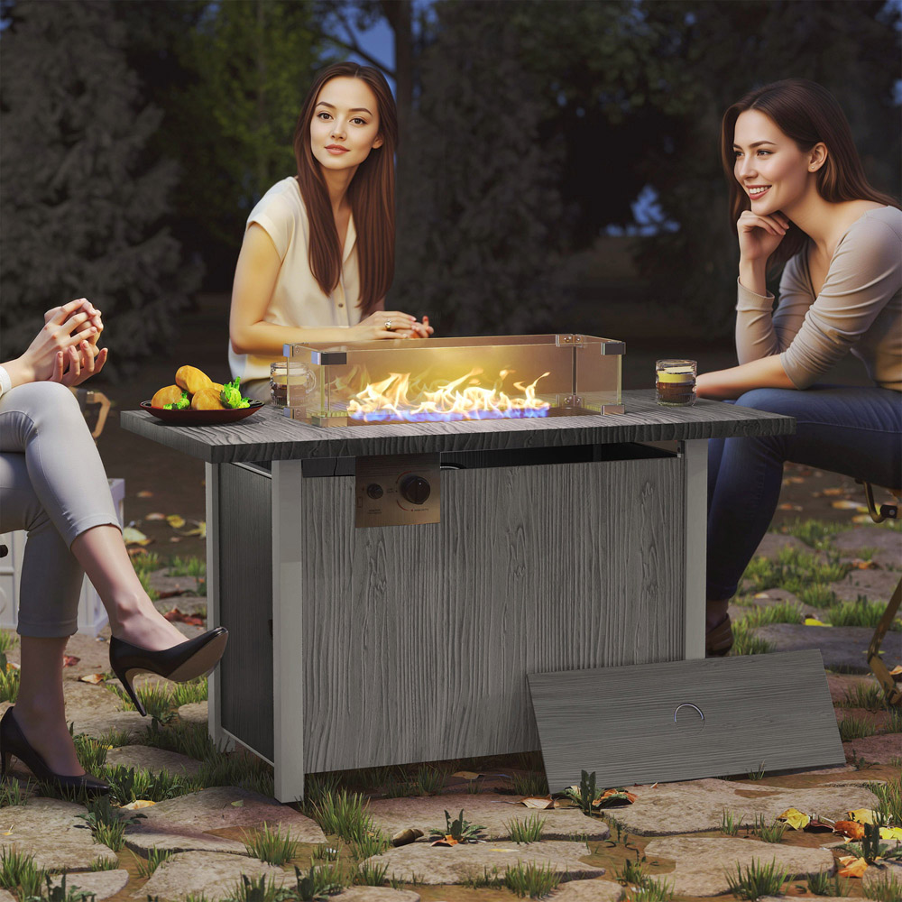 Outsunny Dark Grey 50000 BTU Gas Fire Pit Table with Cover Image 3