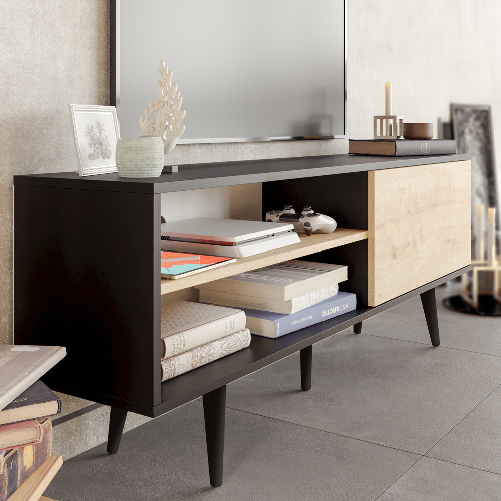 Decorotika Pi Single Door Black and Oak TV Unit Image 8