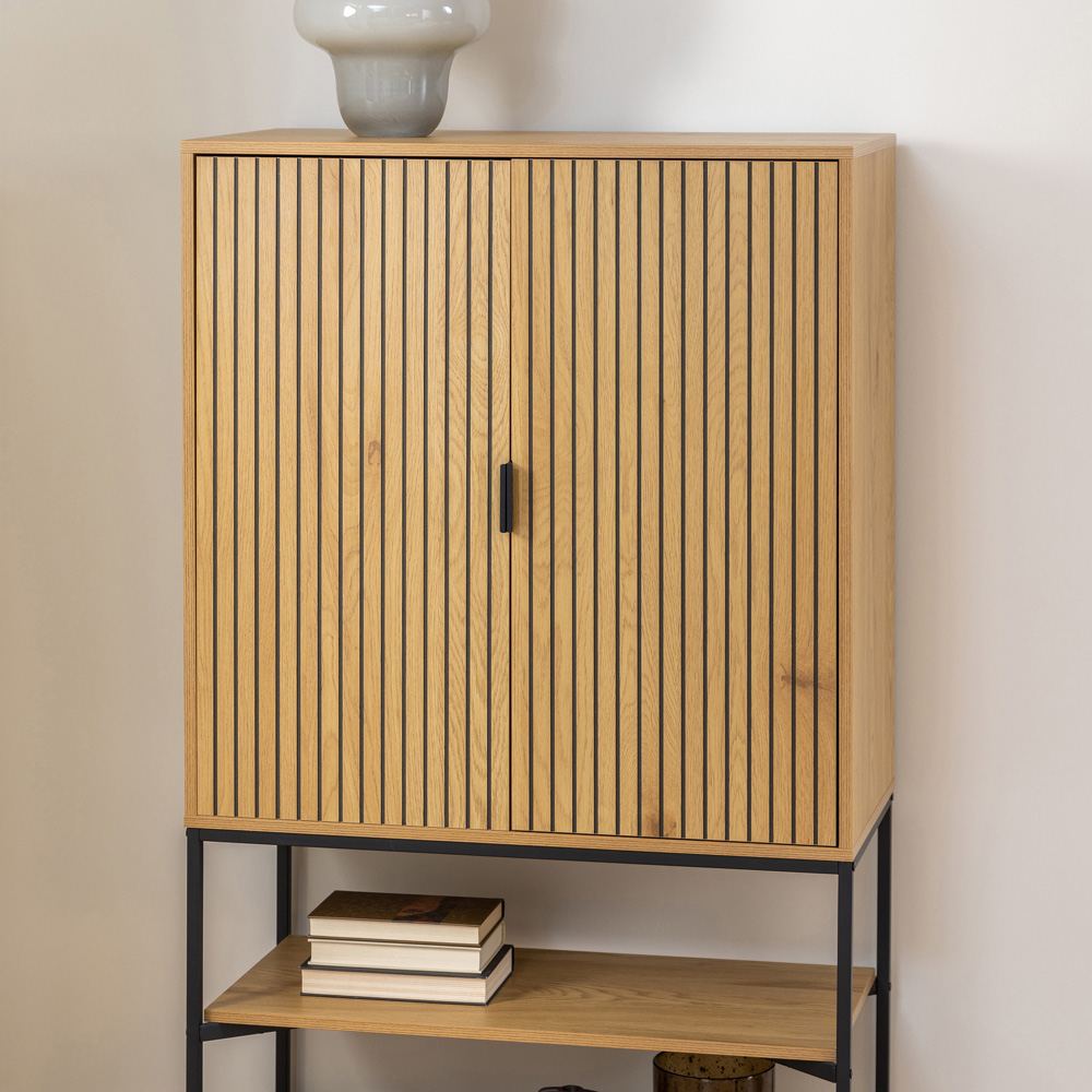 Florence Jaipur 2 Door 2 Shelf Black and Oak Storage Cabinet Image 8