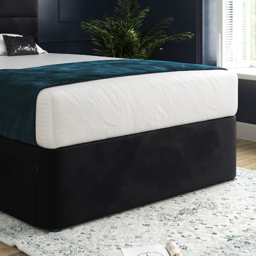 Caprio Black Single Upholstered Divan Bed Frame with Floorstanding Cube Headboard Image 4