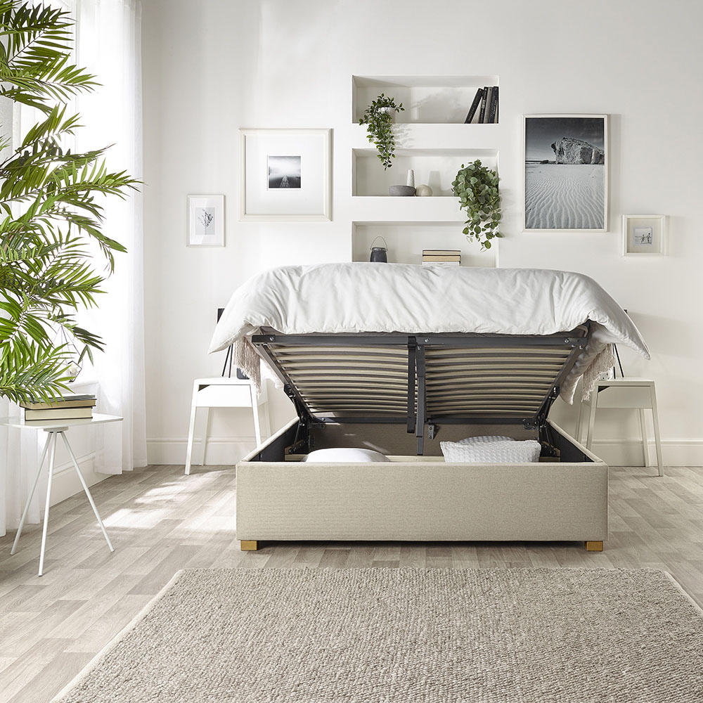 Catherine Lansfield Opulence King Size Natural Twill Ottoman Bed Image 2