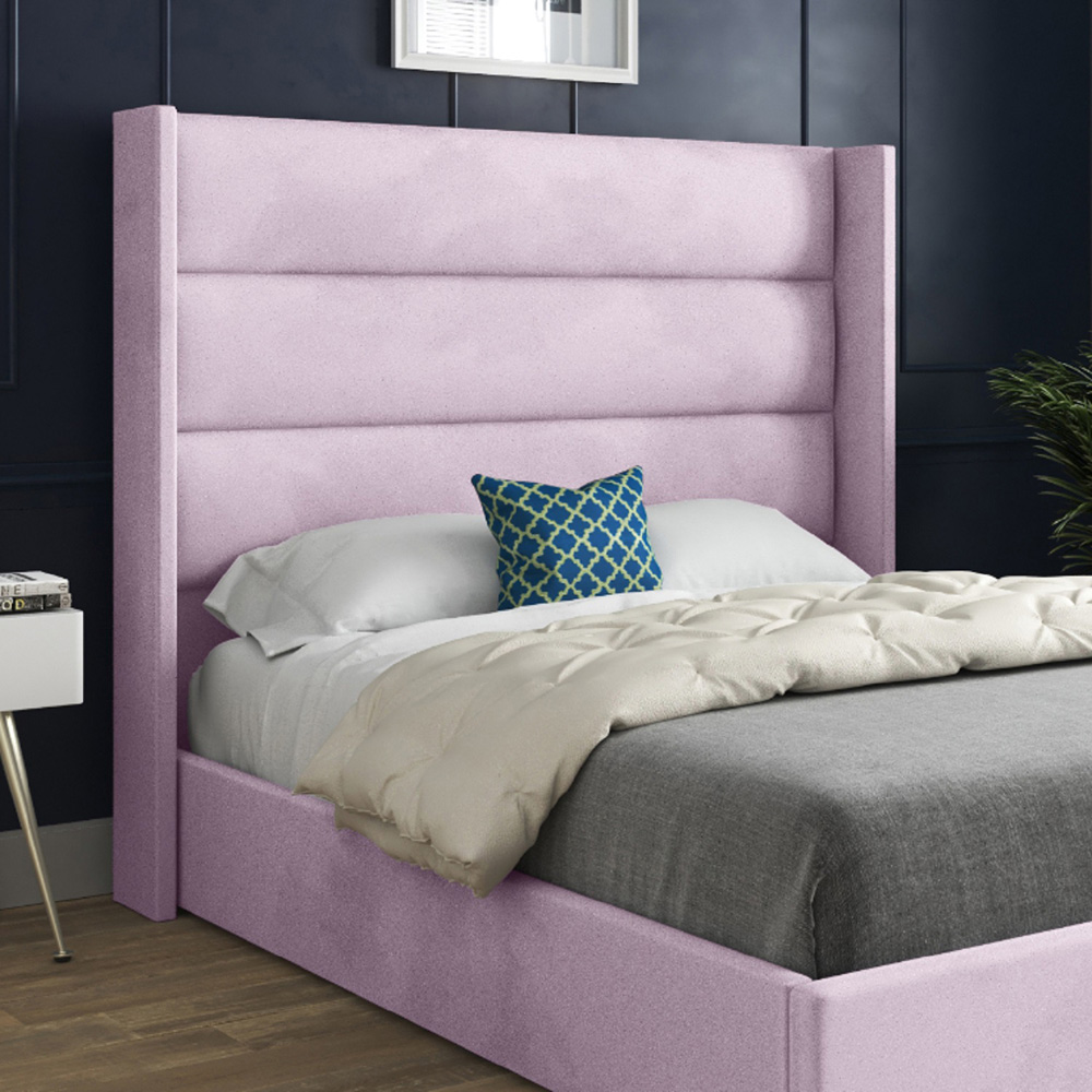 Nuno Pink King Size Velvet Upholstered Bed Frame with Straight Winged Headboard Image 3