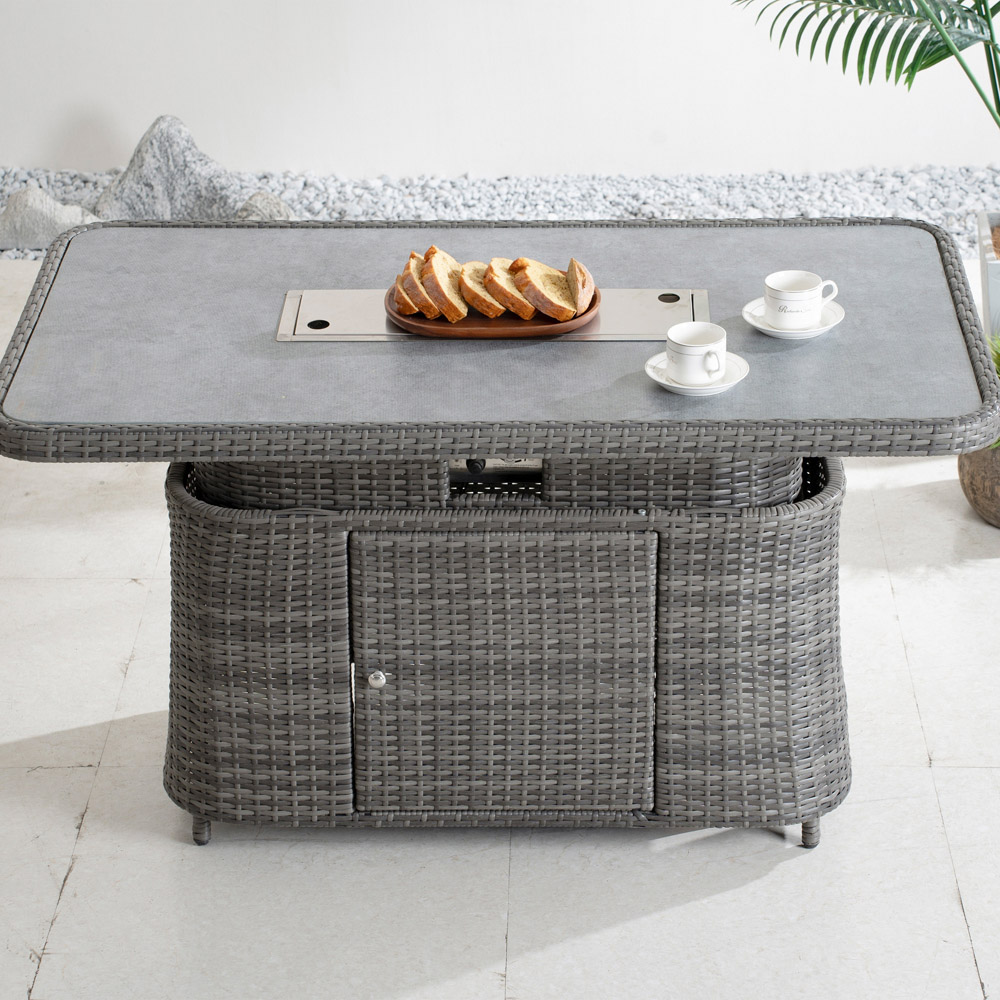 Direct Wicker Grey Rattan Height Adjustable Rising Gas Fire Pit Table Image 3