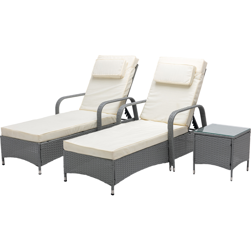 Venice Set of 2 Grey Sun Loungers with Table Image 2