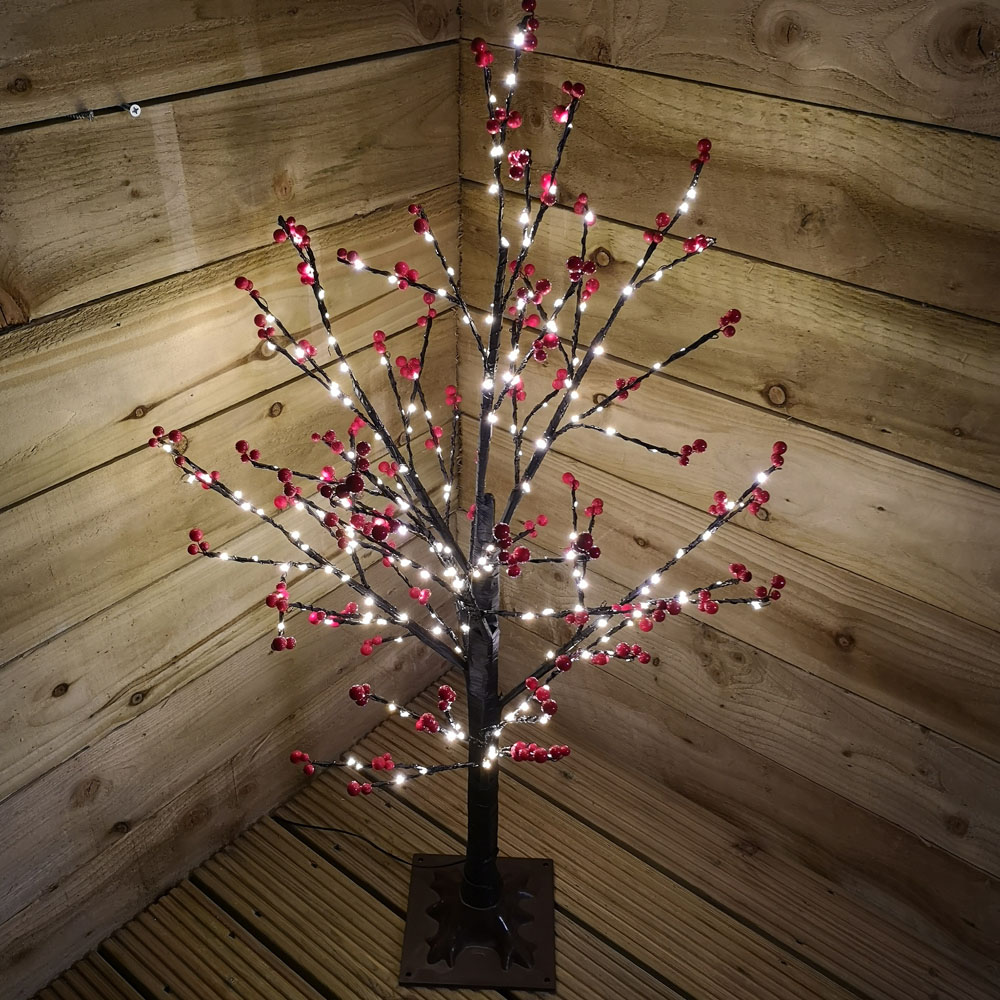 Samuel Alexander Warm White LED Black Christmas Twig Tree with Red Berry 3ft Image 5