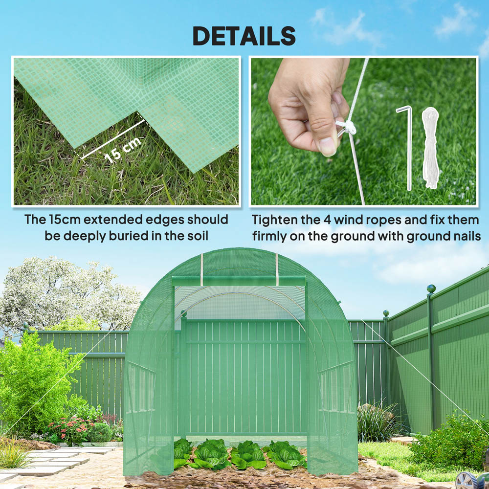 Outsunny Green Plastic 6.5 x 11.5ft Walk In Polytunnel Greenhouse Image 6