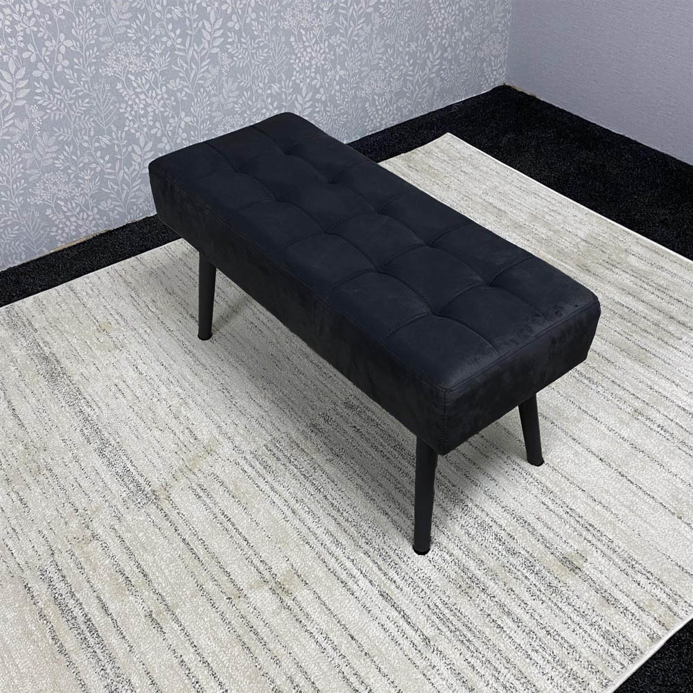 Portland 5 Seater Velvet Wooden Dining Set with Bench Oak Effect Grey and Black Image 2