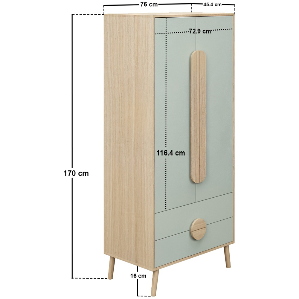 Flair Noah 2 Door 2 Drawer Green and Oak Wardrobe Image 8