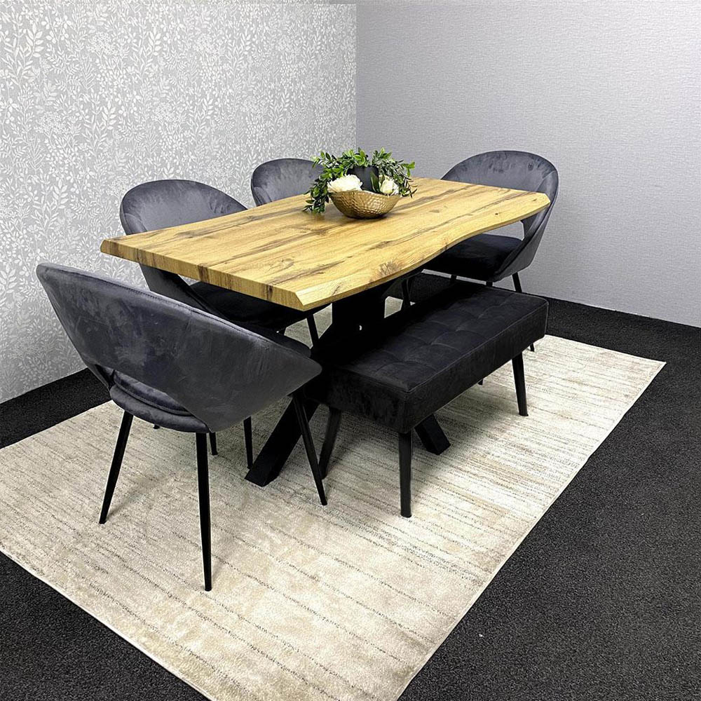 Portland 6 Seater Grey and Black Wood Dining Set with Velvet Chairs and Bench Image 6